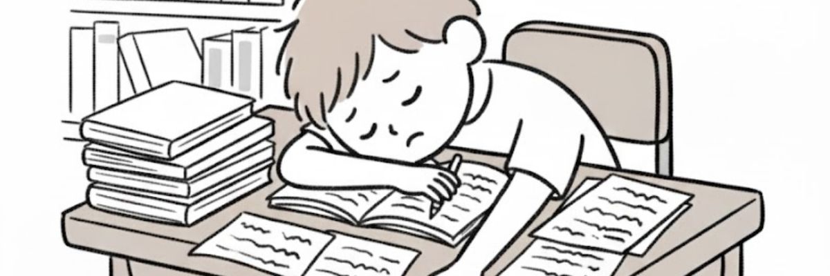 ノートに疲れた男性